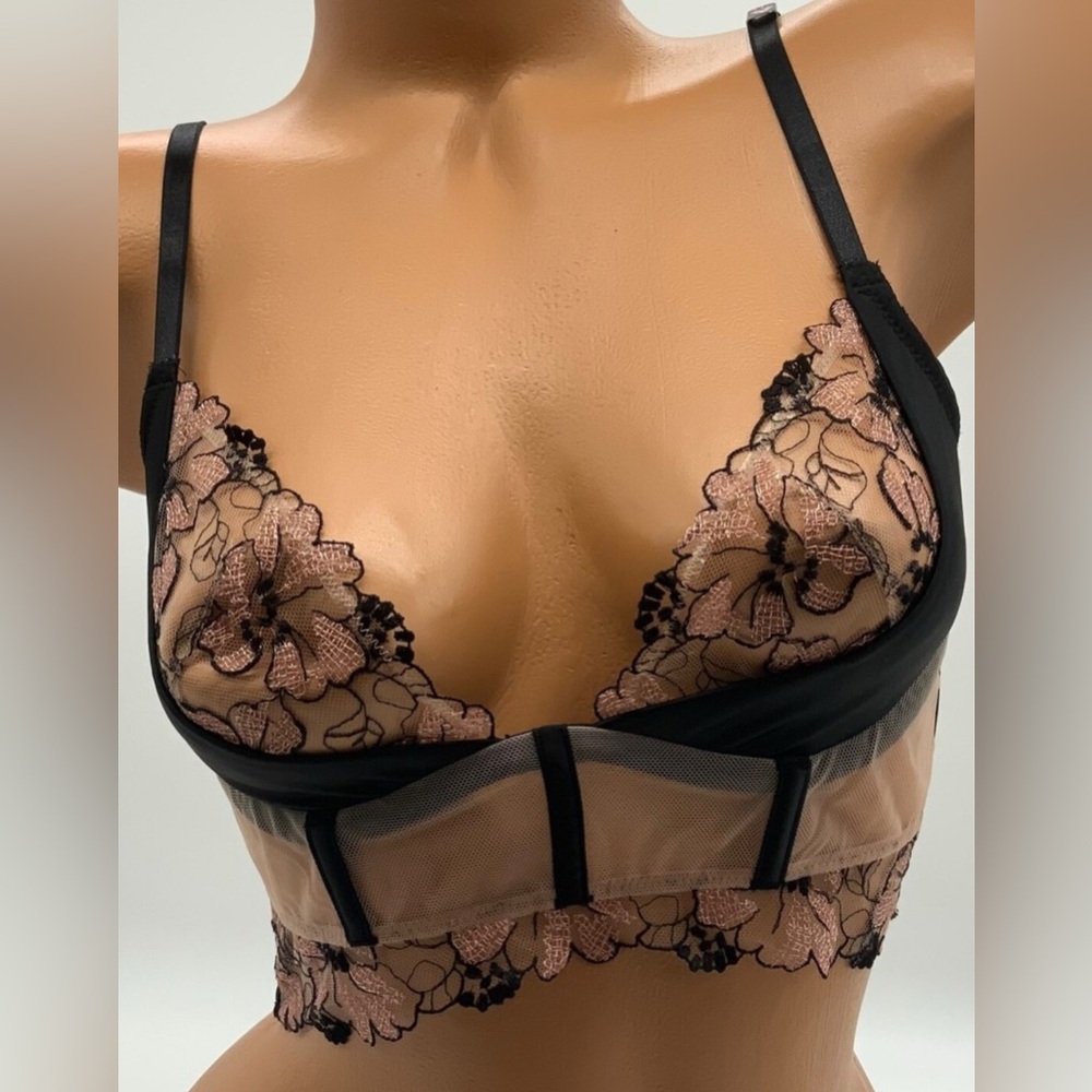 Victoria's Secret Black and Pink Floral Lace Bra